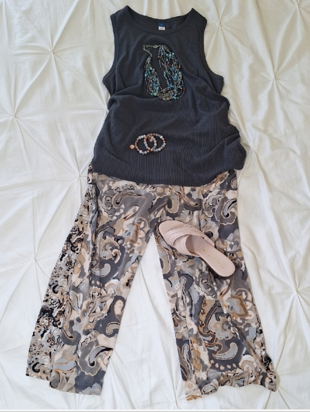 Women's Ribbed Sleeveless Tank Top - Charcoal Gray - Picture 5 of 9
